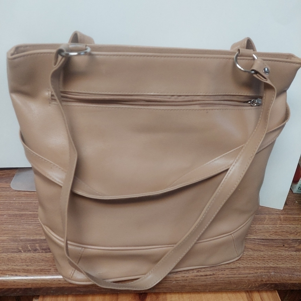 Large Tan Bucket Shoulder Bag with Long Straps